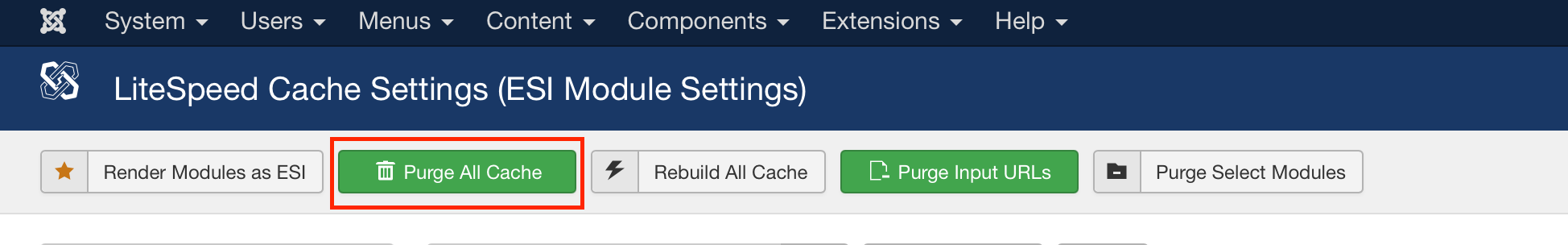 Purge LiteSpeed Cache Joomla